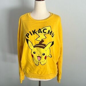 Pokemon Sweatshirt Pikachu Embellished Chenille Fuzzy Logo 3D Size Large boys
